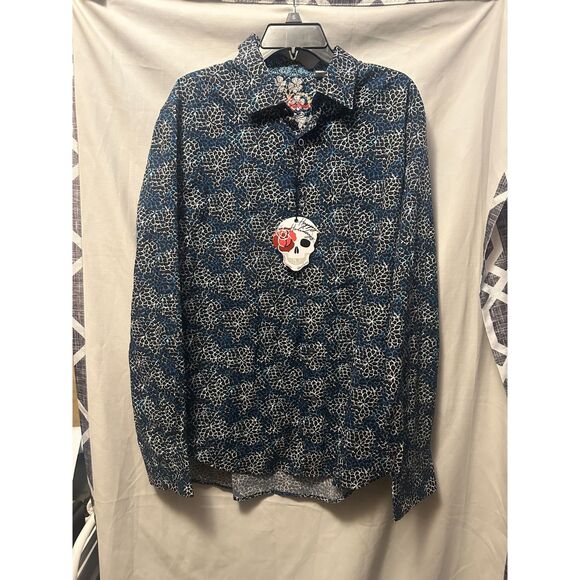 NWT Robert Graham Men’s Baltic Shirt LS Floral Print Button Up Size XL Navy - Picture 1 of 6